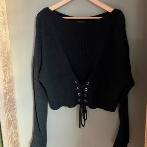 Kendall & Kylie black lace up sweater